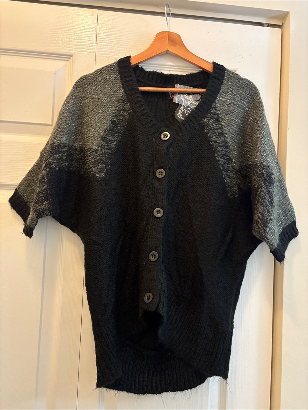 Angie Black and Gray Chevron-Accent Button Cardigan Chunky Knit Whimsigoth